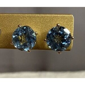 Genuine Blue Topaz Earrings in 14 Kt Yellow Gold Large Lone Star Swiss Stuller